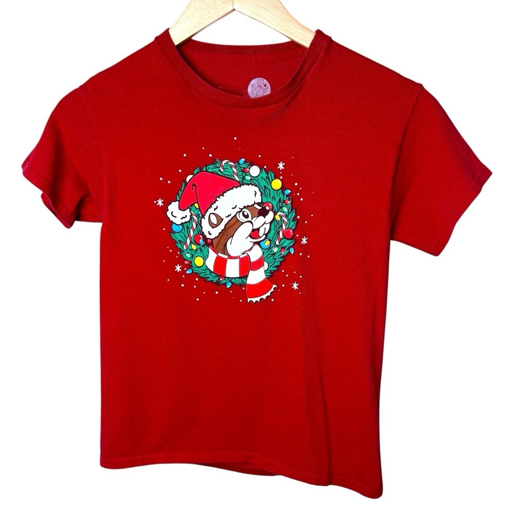 Buc-ee's Christmas Graphic T-Shirt‎ Youth Medium Red Holiday Santa Truck Tree YM